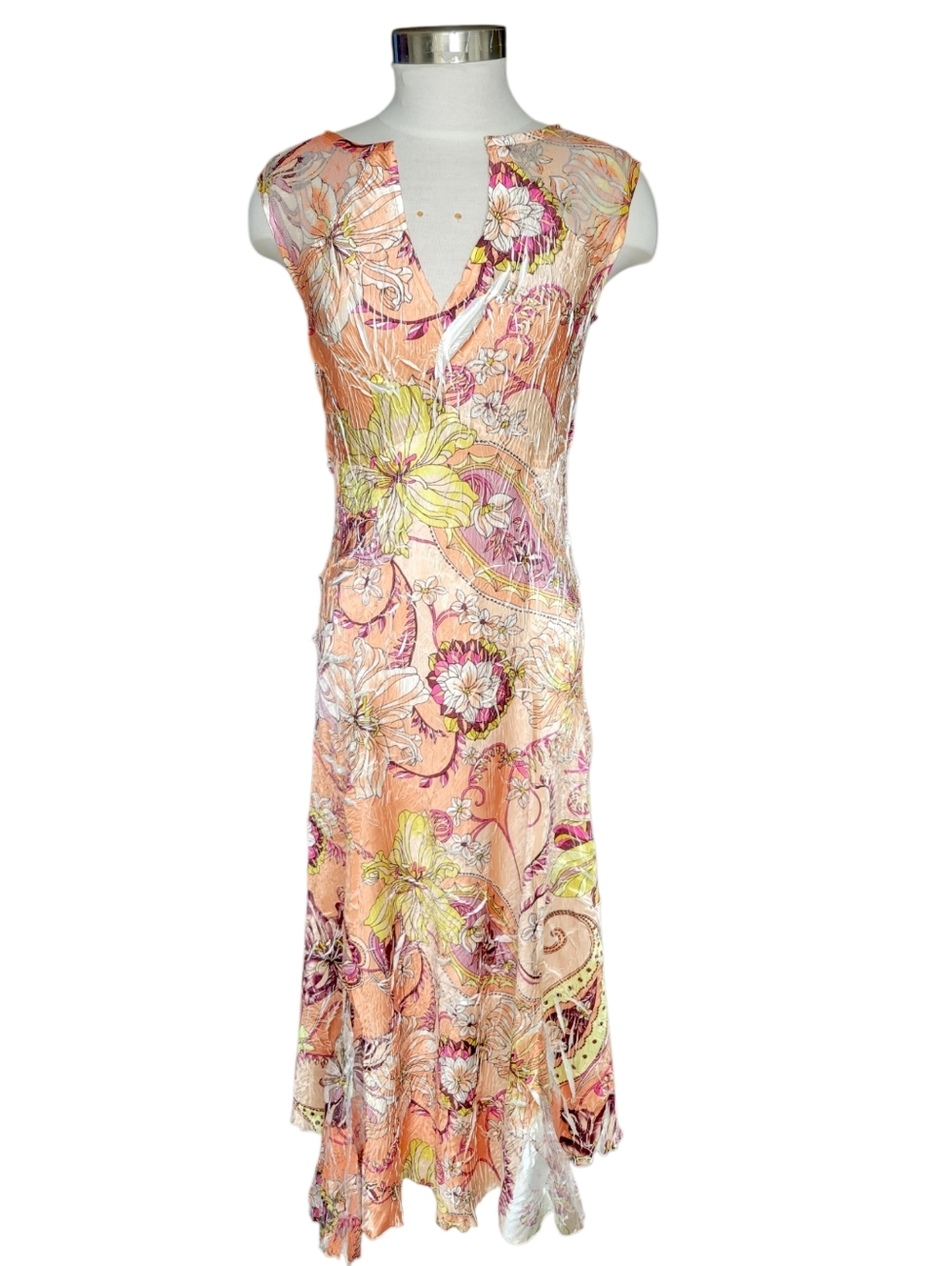 Komarov Floral Crinkle Lace Dress Maxi Dress Size Large